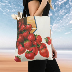 Bolso De Tela Fresas Vintage en Cesta, Frutas Berries Comida
