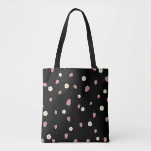 Bolso De Tela Fresas y flores Patrón negro