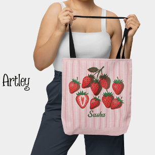 Bolso De Tela Fresas y rayas con nombre personalizado en Risogra