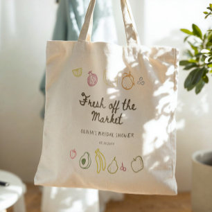 Bolso De Tela Fresco Salido del Mercado Bodas de Dibujo a Mano
