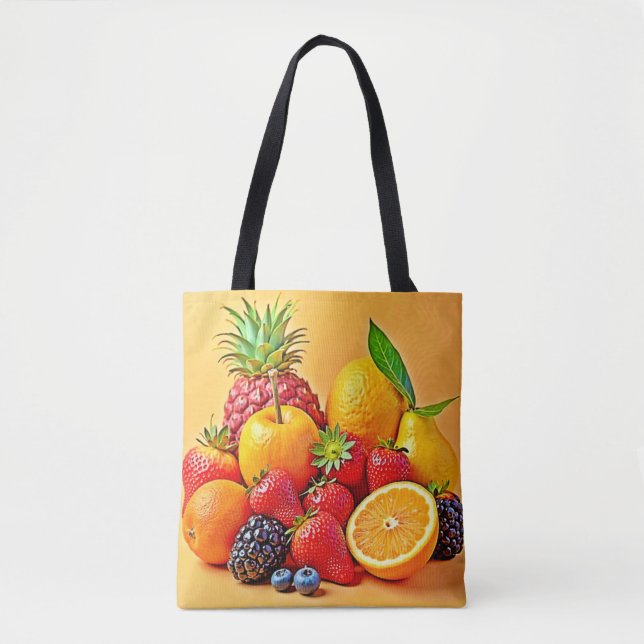 Bolso De Tela Fresh Bounty: Vibrant Fruit Harvest Design  (Anverso)
