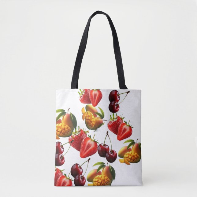 Bolso De Tela Fresh Fruit Pattern – Strawberry, Cherry & Mango A (Anverso)
