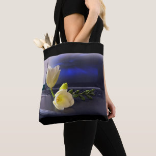 Bolso De Tela fresia amarilla blanca
