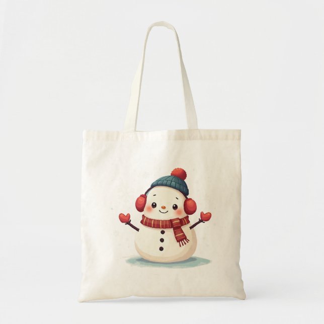 Bolso De Tela Friendly Cozy Kawaii Snowman Snowflake (Frente)