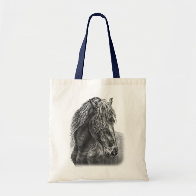 Bolso De Tela Friesian Horse Portrait Wavy Mane (Frente)