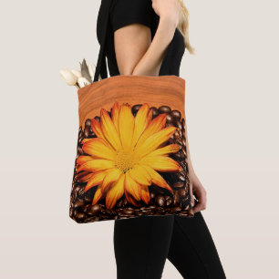 Bolso De Tela Frijoles de café marrones, margarita amarilla