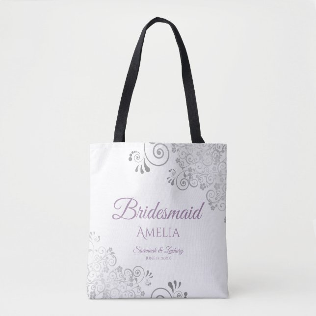 Bolso De Tela Frilly Silver y Lavender Bridesmaid Boda blanco (Anverso)