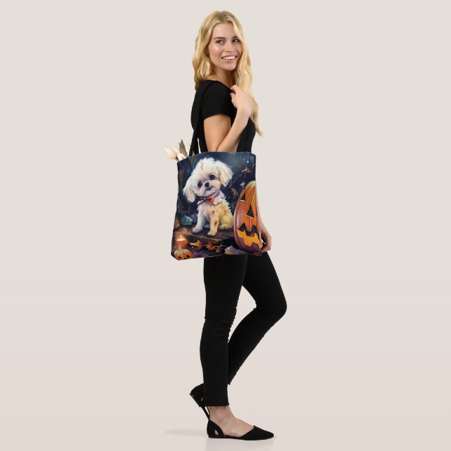Bolso De Tela Frisa de Bichon de Halloween con calabazas asustad (Puesto)