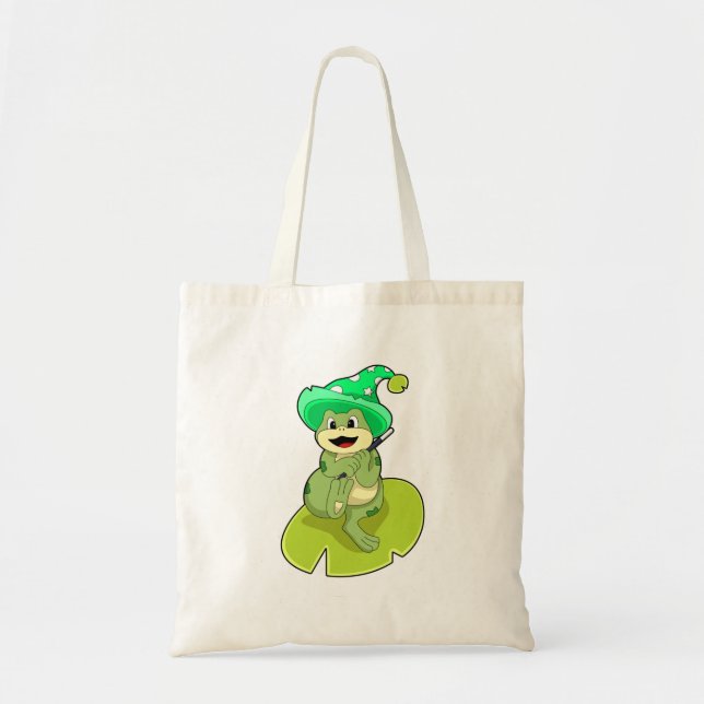 Bolso De Tela Frog as Wizard con varita mágica (Frente)