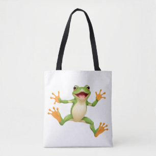 Bolso De Tela Frog Happy Playful Fun Saltando En El Aire Alegre