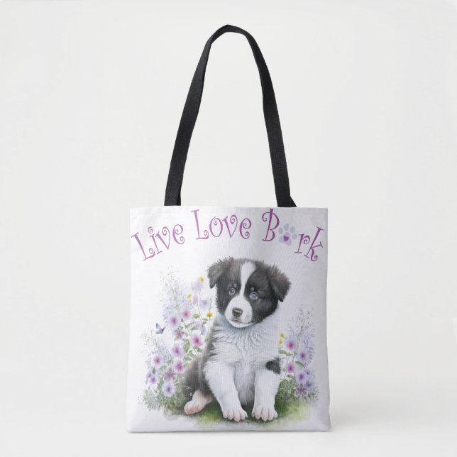 Bolso De Tela Frontera Collie Dog Mom Floral (Anverso)