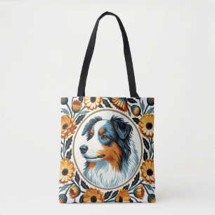 Bolso De Tela Frontera Collie Flower Garden