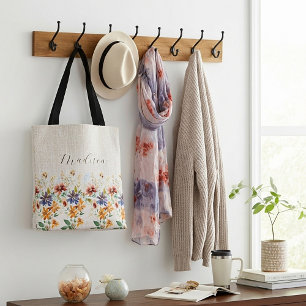 Bolso De Tela frontera de flores silvestres de otoño personaliza