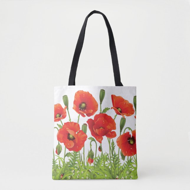 Bolso De Tela Frontera horizontal con la amapola roja (Anverso)
