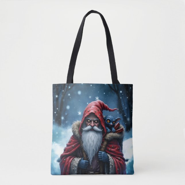 Bolso De Tela Frostbite Santa y su duende travieso. (Anverso)
