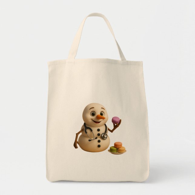 Bolso De Tela Frosty - Médico de Snowman con macarones (Frente)