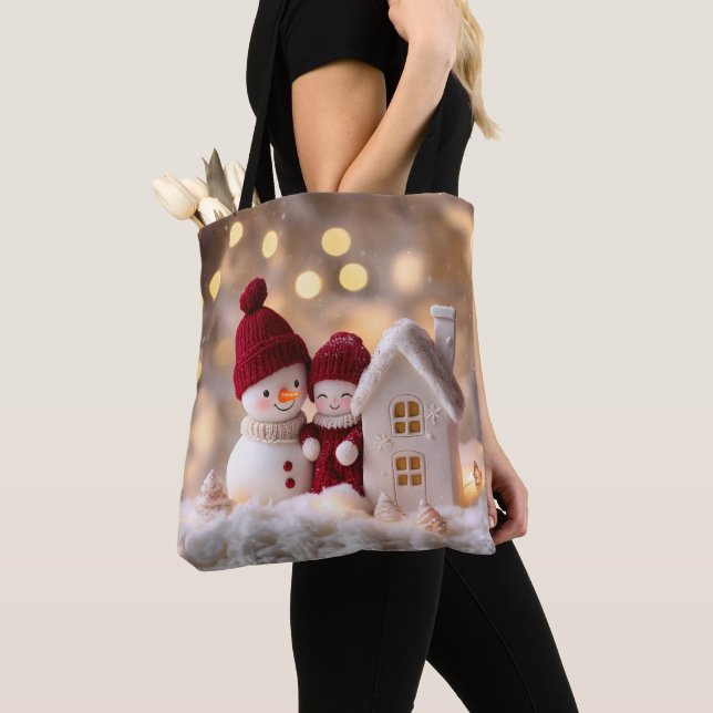 Bolso De Tela Frosty Snowman Siblings Winter Joy (Detalle)