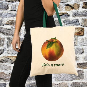 Bolso De Tela Fruta de comida vintage, melocotón orgánico maduro