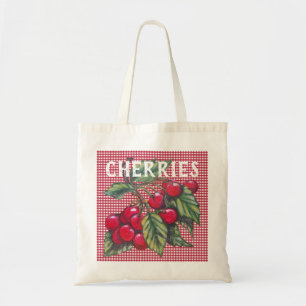 Bolso De Tela Fruta de las cerezas rojas Gingham Retro Vintage