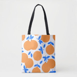 Bolso De Tela Fruta naranja: Exquisito patrón azulado.