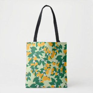 Bolso De Tela fruta naranja: patrón de cosecha verde.