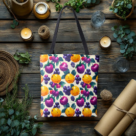 Bolso De Tela Fruta vibrante con uvas, manzanas y Naranjas