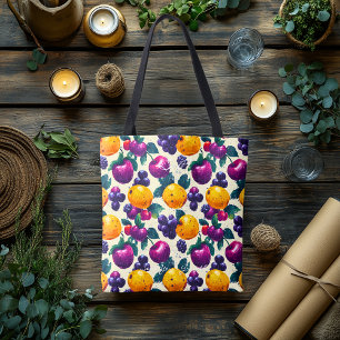 Bolso De Tela Fruta vibrante con uvas, manzanas y Naranjas