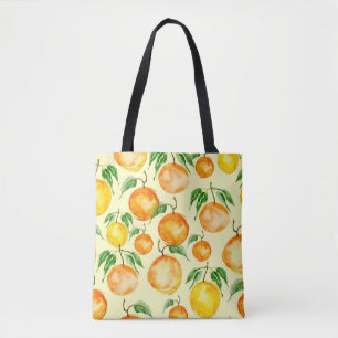 Bolso De Tela Frutas cítricas acuarelas, patrón tropical.