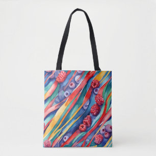 Bolso De Tela Frutas de baya y rayas coloridas frescas