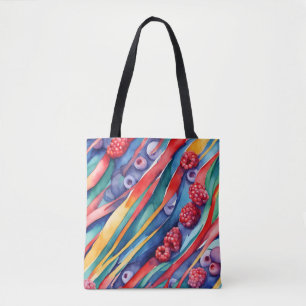 Bolso De Tela Frutas de baya y rayas coloridas frescas