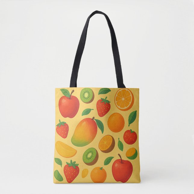 Bolso De Tela Frutas flotantes - Patrón de verano vibrante (Anverso)