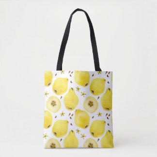 Bolso De Tela Frutas frescas de membrillo amarillo, acuarela tra