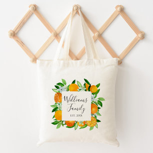 Bolso De Tela Frutas y flores naranjas botánico floral de verano
