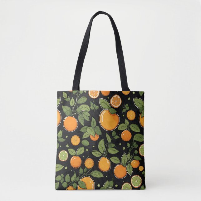 Bolso De Tela Frutas Y Hojas naranjas (Anverso)