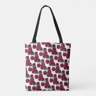 Bolso De Tela Fruto verde frambuesa con estampado