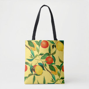 Bolso De Tela Frutos cítricos, acuarela vibrante.
