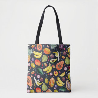 Bolso De Tela Frutos Tropicales: Patrón multifruta acuarela.
