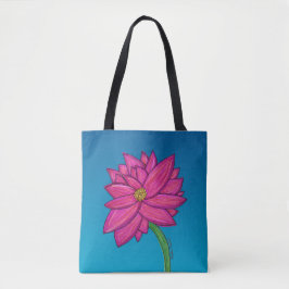 Bolso De Tela Fuchsia Pink Flower with blue background Tote