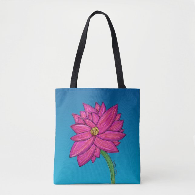 Bolso De Tela Fuchsia Pink Flower with blue background Tote (Anverso)