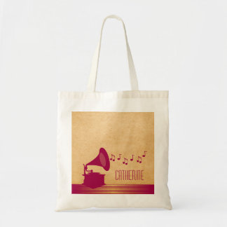 Bolso De Tela Fuchsia Vintage Gramophone Tote Bag