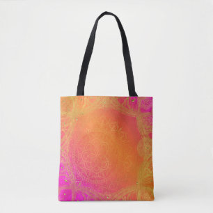 Bolso De Tela Fucsia rosa naranja y dorado glam mandala indio