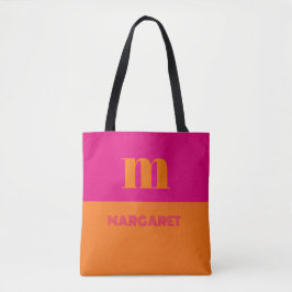 Bolso De Tela Fucsia y naranja nombre inicial personalizado mode