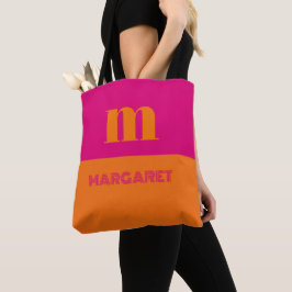 Bolso De Tela Fucsia y naranja nombre inicial personalizado mode