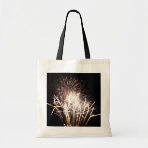 Bolso De Tela Fuegos artificiales blancos y dorados en celebraci