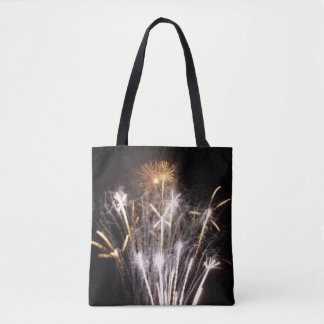 Bolso De Tela Fuegos artificiales blancos y dorados II Celebraci