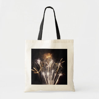 Bolso De Tela Fuegos artificiales blancos y dorados II Celebraci