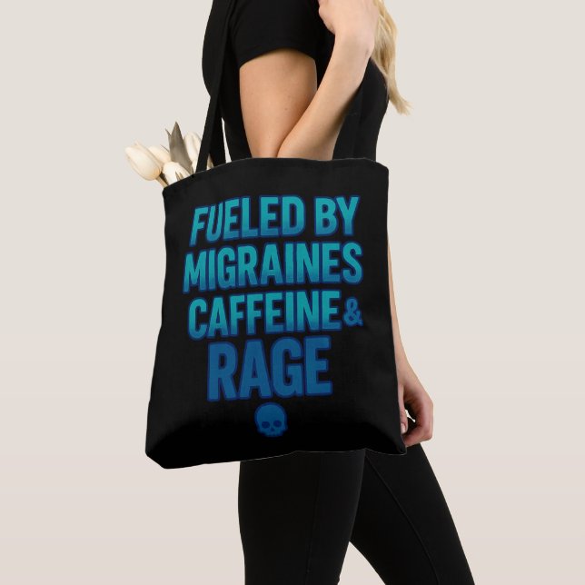 Bolso De Tela Fueled by Migraines, Caffeine & Rage – Blue Rage  (Detalle)