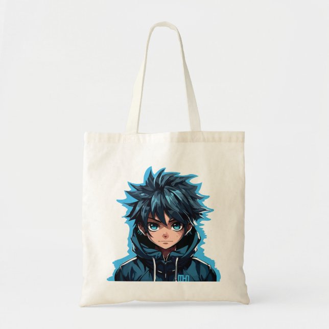 Bolso De Tela Fuerza Turquesa: Niño del Manga al estilo Anime (Frente)