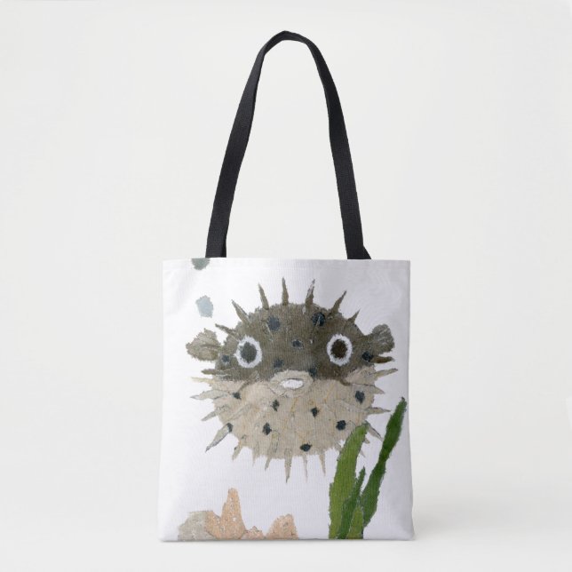 Bolso De Tela Fumador, Blowfish, pescado, criatura del mar (Anverso)