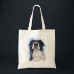 Bolso De Tela Fun Boarder Collie Cartoon<br><div class="desc">A cheerful Border Collie caricature with a big, boopable nose, golden expressive eyes, and a fluffy coat that feels soft enough to reach out and touch. Painted in a loose, painterly style with a soft blue wash background, this charming portrait captures pure canine joy and personality—perfect for dog lovers who...</div>